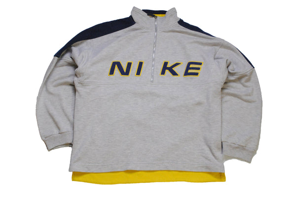 vintage NIKE big logo sweatshirt Size S men's gray authentic rare 90s 80s wear sweater hipster hip hop retro oversize streetwear half zip