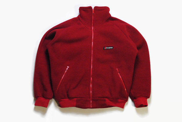vintage BERGHAUS FLEECE Jacket Retro red men's zip up Size M authentic sweater bright winter zipped sweatshirt acid 90's 80's rare hipster