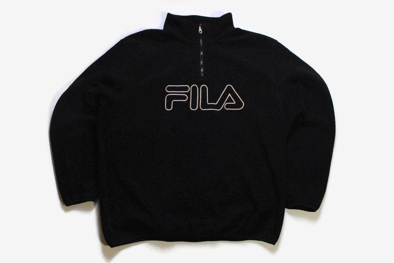 vintage FILA FLEECE big logo men's Size XL black authentic sweater acid 90's 80's rare retro hipster winter style wear rave half zip zipper