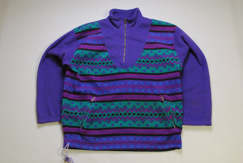 vintage MULTICOLOR FLEECE Sweater oversized men's purple green authentic 80s 90s ski warm rare retro hipster winter rave sport outdoor wear
