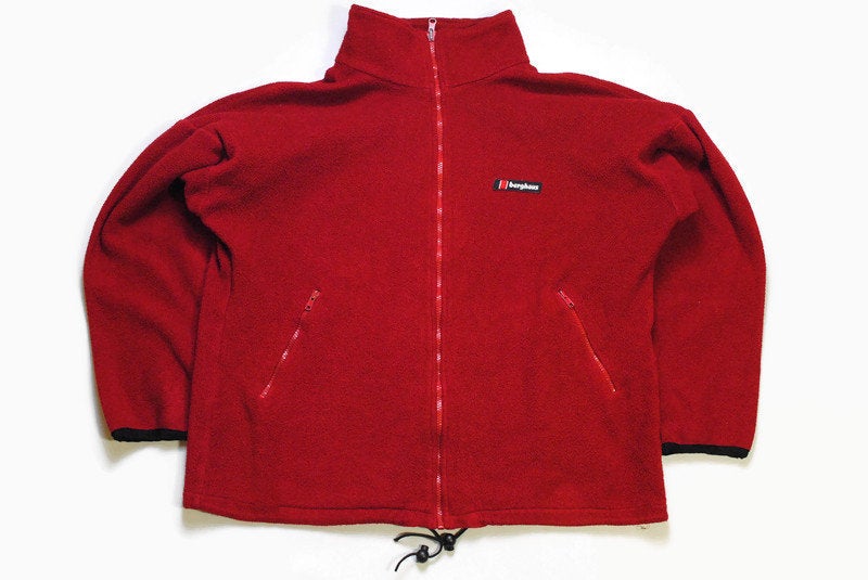 vintage BERGHAUS FLEECE PolarTec Jacket Retro red men's full zip up Size M authentic sweater bright winter sweatshirt rare 90s 80s hipster