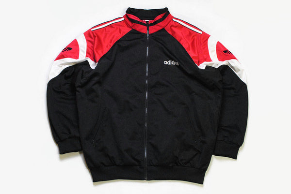 vintage ADIDAS men's track jacket Size XL authentic bomber black red rare retrorave hipster zipped classic trackjacket suit 90s 80s sport