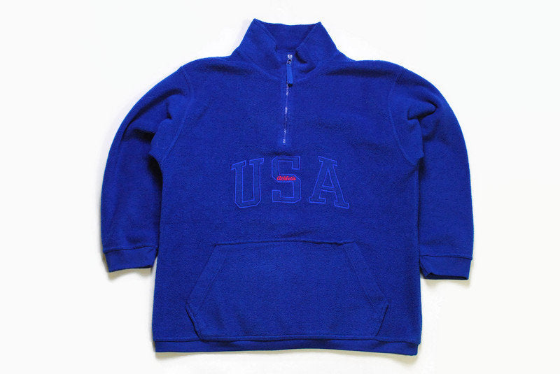 vintage USA Athletic big logo FLEECE half zip up nvy blue Size men's S sweater winter 90's rare retro hipster rave wear zipped warm outfit