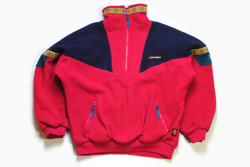 vintage BERGHAUS XCT FLEECE PolarTec Sweater red blue men's half zip authentic sweater bright winter sweatshirt 90s 80s rare hipster Size M