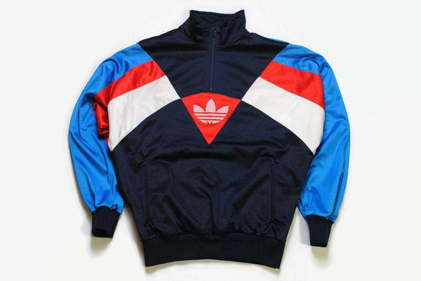 vintage ADIDAS ORIGINALS men's Nylon half zip sweatshirt authentic rare retro Size S/M blue hipster rave sport athletic wear 90s 80s running