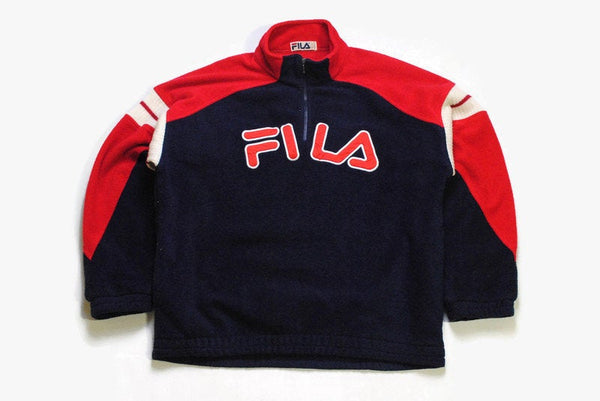 vintage FILA FLEECE Sweater big logo men Size M red blue authentic 90s 80s rare retro hipster winter rave half zip zipper oversized athletic