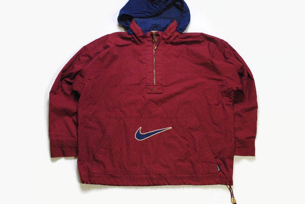 vintage NIKE anorak jacket windbreaker red color Size L men athletic sport half zip colorway front pocket rare retro hipster 90s 80s swoosh