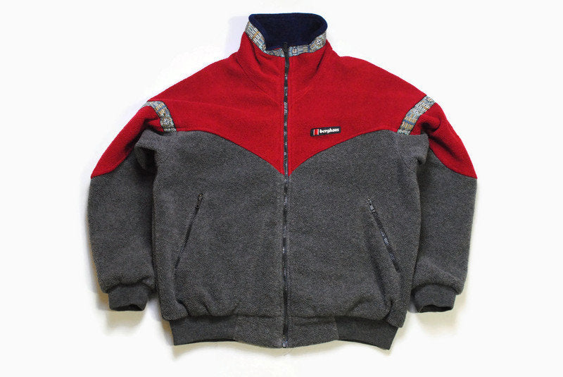 vintage BERGHAUS FLEECE Sweater Windstopper Activity Full zip Retro Size M authentic red gray winter sweatshirt acid 90's 80's rare hipster