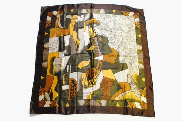 vintage PICASSO Scarf abstract print human pattern authentic Shawl retro style art 90s gold brown colorway multicolor accessories polyester