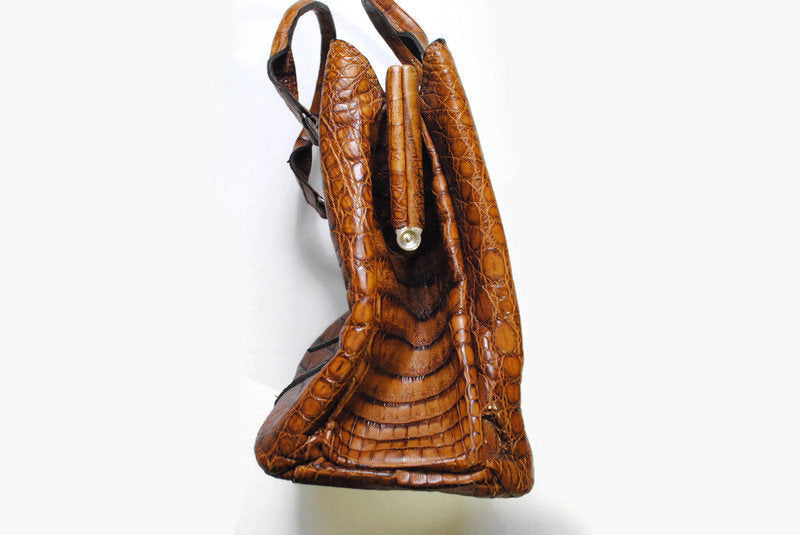 DOCTOR Crocodile Hornback Leather Shoulder Bag, Brown, Size 60 cm