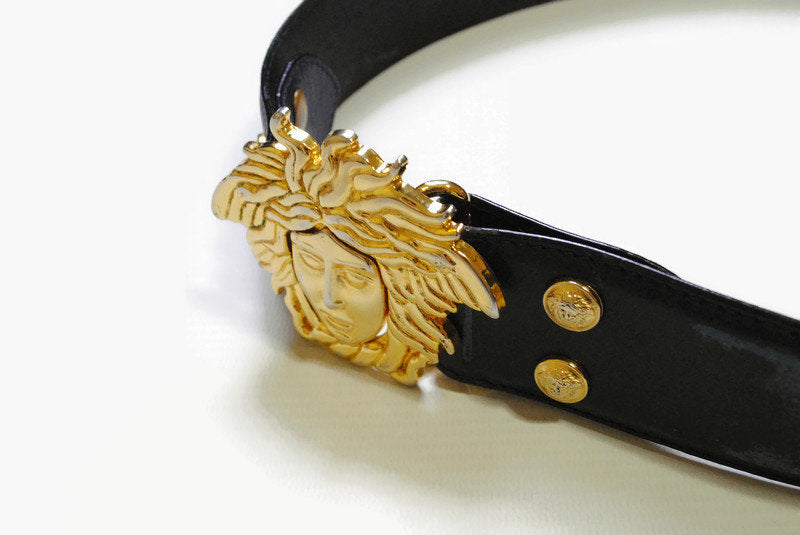 Gianni Versace Vintage Logo Medusa Belt Gold Metal Accessory Rank AB