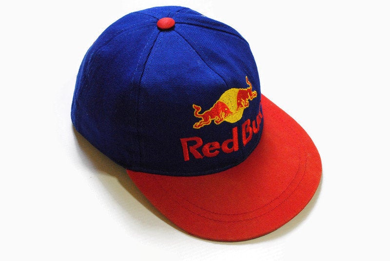 vintage RED BULL hat big logo cap blue red yellow hipster one size extrem sport cotton retro authentic 90s summer visor energy drink unisex