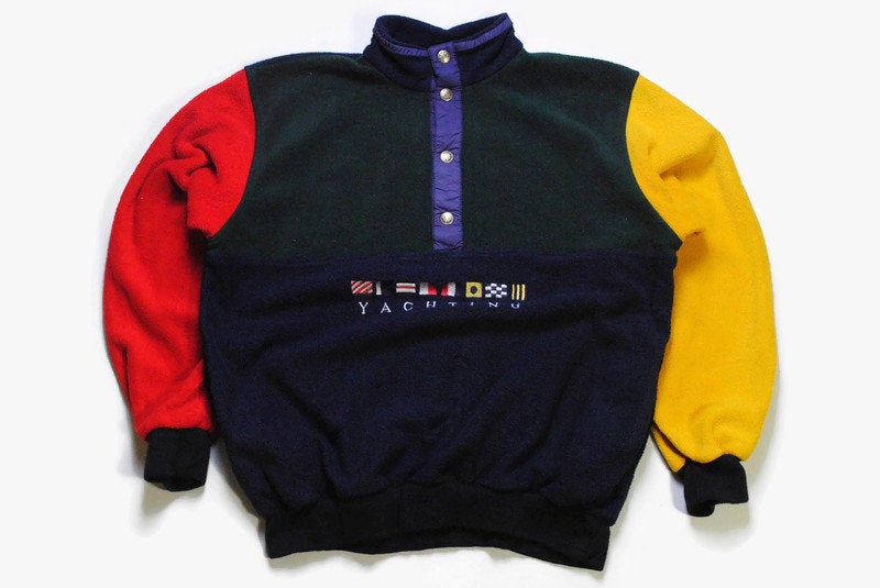 vintage FLEECE Capt Scott Yachting Multicolor acid colorway Size M/L retro hipster wear mens 90s 80s sweater abstract pattern rave outfit