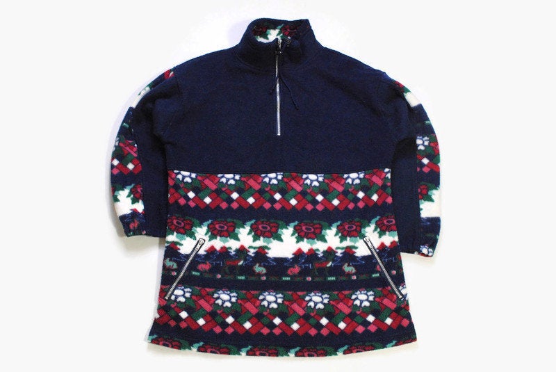 vintage MARCEL CLAIR FLEECE Sweater multicolor oversize men's authentic acid colorway 80s 90s ski warm rare retro hipster winter rave sport