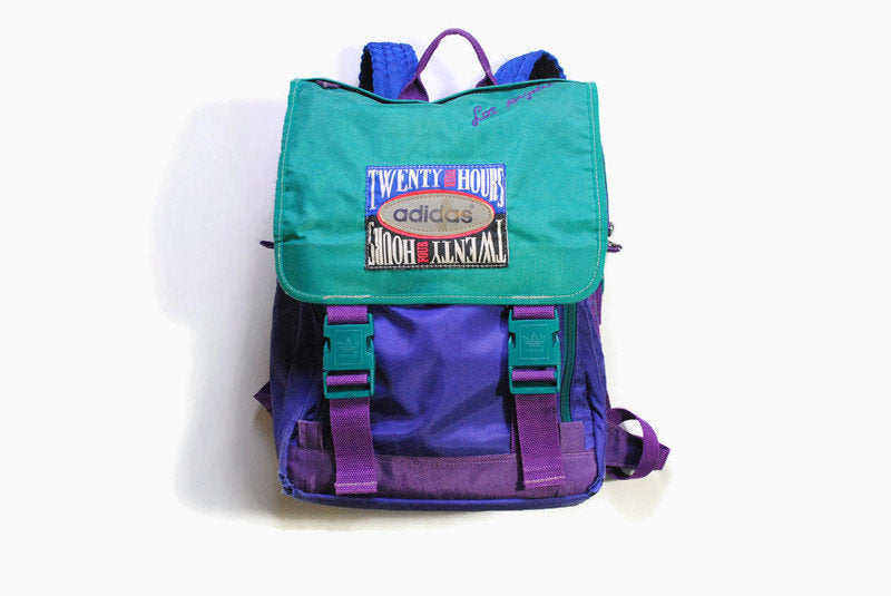 vintage ADIDAS ORIGINALS Twenty Four Hours backpack purple green multicolor rare authentic accessories retro outfit bag streetwear schoolbag