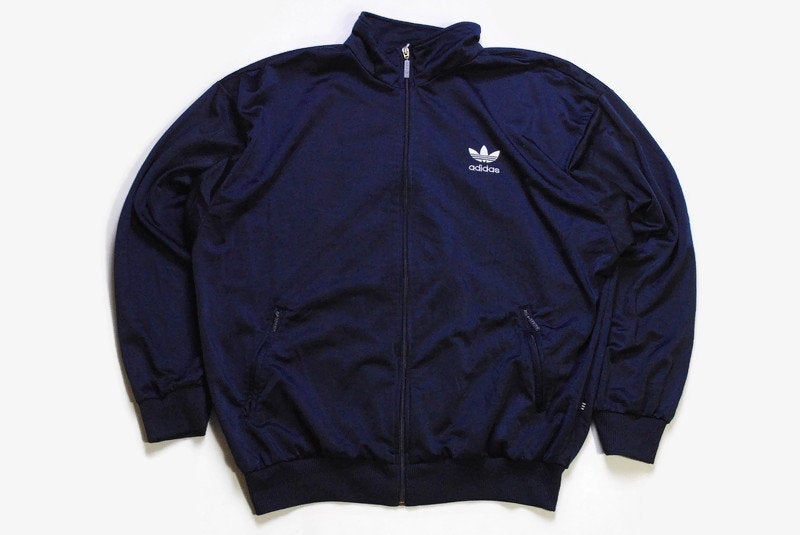 vintage ADIDAS ORIGINALS men's track jacket Size L authentic navy blue polyester retro hipster 90's 80's suit streetwear clothing athletic