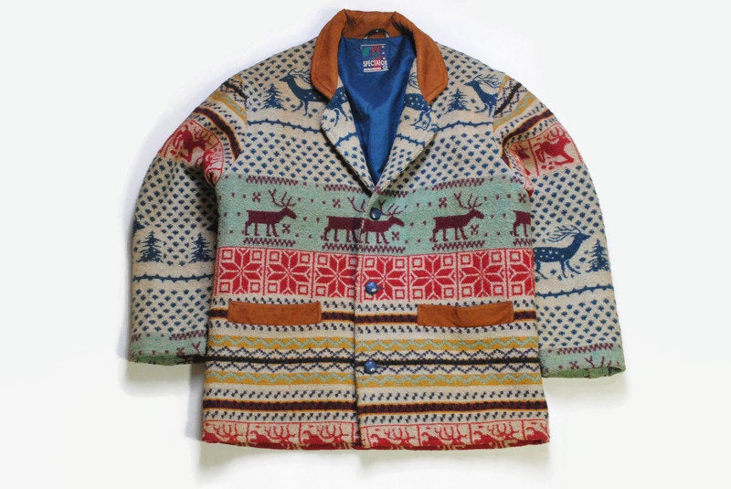 vintage SPECTATOR men's Boho style Coat Jacket Size M authentic Retro rare hipster wear front pockets 90s 80s heavy bright clothes button upVintage Spectator Coat Medium / Large