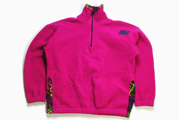vintage MIKAVA FLEECE pink bright multicolor sweater Size S/M rare retro hipster wear men's 80's 90's purple abstract pattern rave anorak