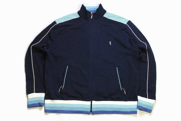 vintage YVES SAINT LAURENT men's authenitc blue zip sweatshirt 90's 80's retro hipster long sleeve size xxl style streetwear casual jumper