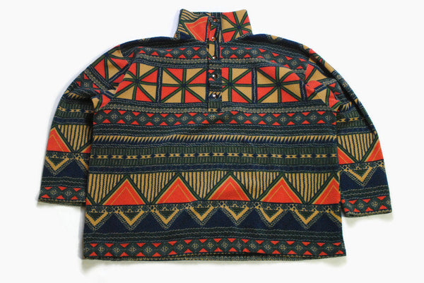 vintage MULTICOLOR FLEECE Sweater oversize men's orange green authentic 80s ski outdoor warm rare retro hipster winter rave sport Size XL