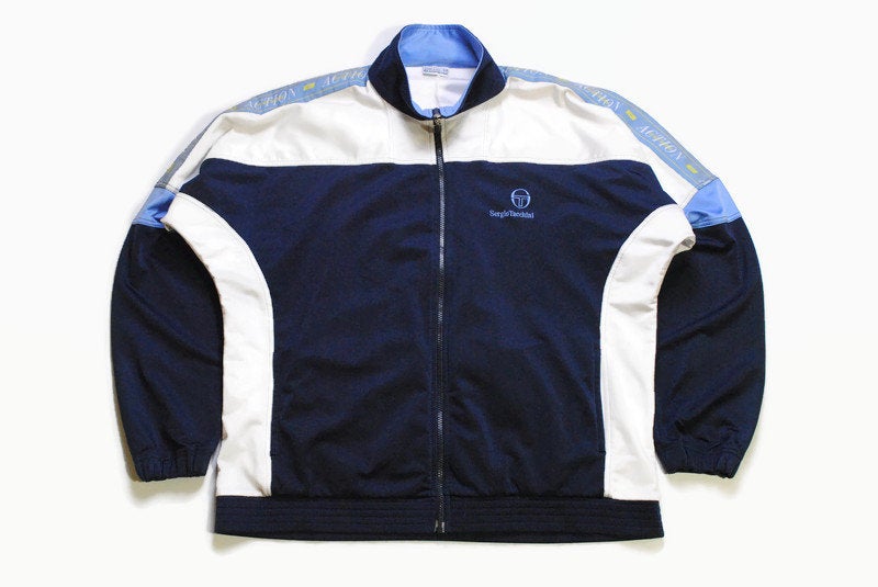 vintage SERGIO TACCHINI track jacket SIZE 54 unisex authentic white blue rare retro rave hipster 90s bomber suit streetwear clothing wear