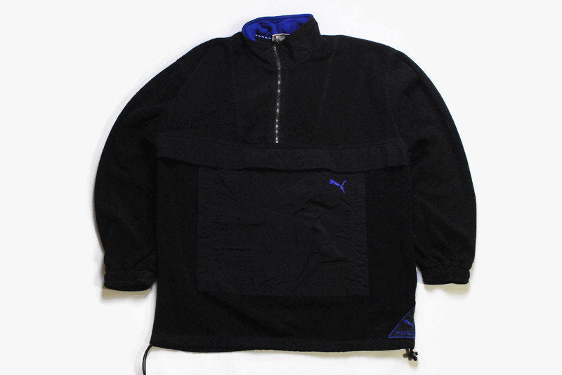 vintage PUMA FLEECE sweater anorak black half zip oversized men's Size M authentic dark color 90s 80s outdoor retro hipster winter outdoor