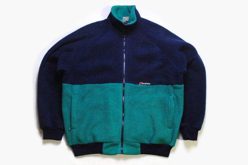 vintage BERGHAUS FLEECE Polarplus Jacket Retro green blue men's full zip up authentic sweater bright winter sweatshirt 90s 80s rare hipster