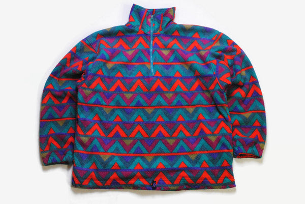 vintage MULTICOLOR FLEECE Sweater oversize men's purple green authentic 80s 90s ski outdoor warm rare retro hipster winter rave sport sweat