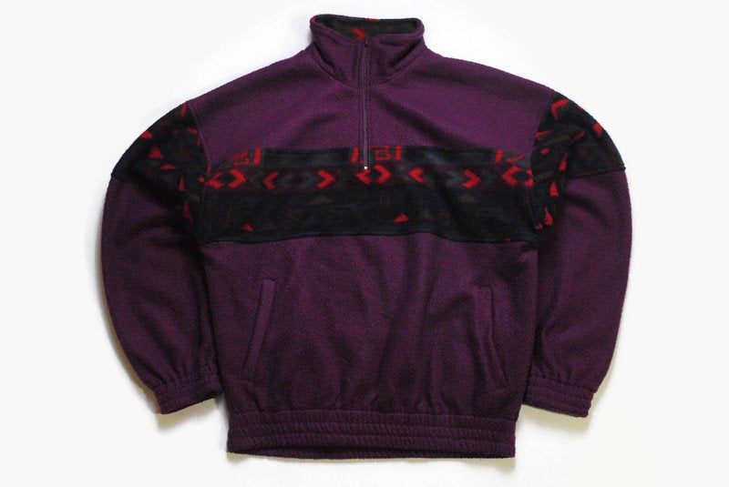 vintage MULTICOLOR FLEECE Sweater oversized men's purple authentic 80's 90's ski half zip outfit warm rare retro hipster winter rave sport