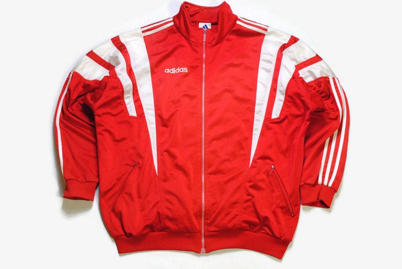 vintage ADIDAS ORIGINALS men's track jacket Size XL authentic red white rare retro acid rave hipster streetwear bomber track suit 90s 80s