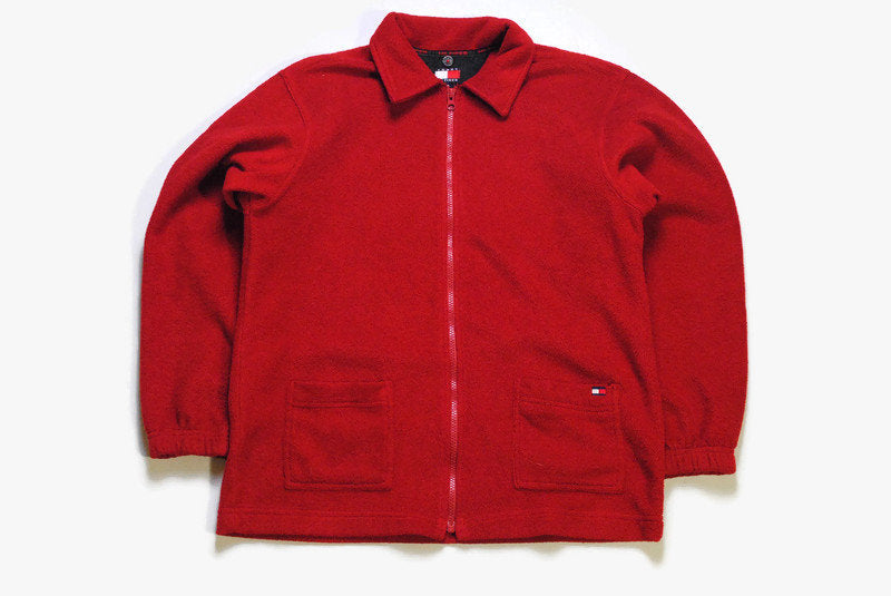 vintage TOMMY HILFIGER FLEECE red oversized men's Size M authentic clothing sweater acid 90s 80s rare retro hipster winter rave outdoor wear