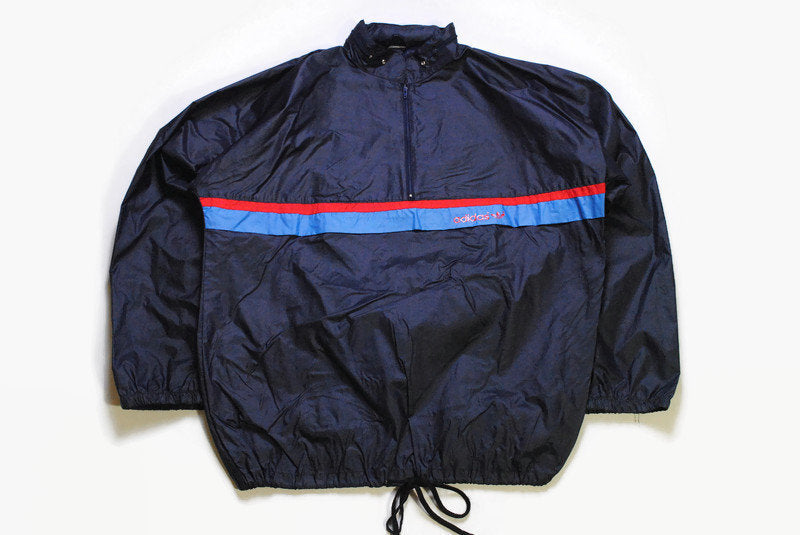 vintage ADIDAS ORIGINALS mens Light anorak Windbreaker Jacket front small Logo authentic rare retro track Size XL dark hipster rave 90s 80s