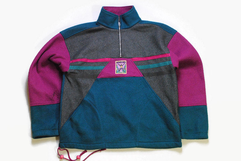 vintage MULTICOLOR FLEECE Sweater oversized men's authentic 80's 90's ski half zip outfit warm rare retro hipster winter rave sport wear