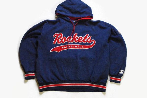 vintage ROCKETS HOUSTON Starter NBA Hoodie sport big logo basketball authentic Size S men 90's blue hooded sweatshirt retro wear athletic