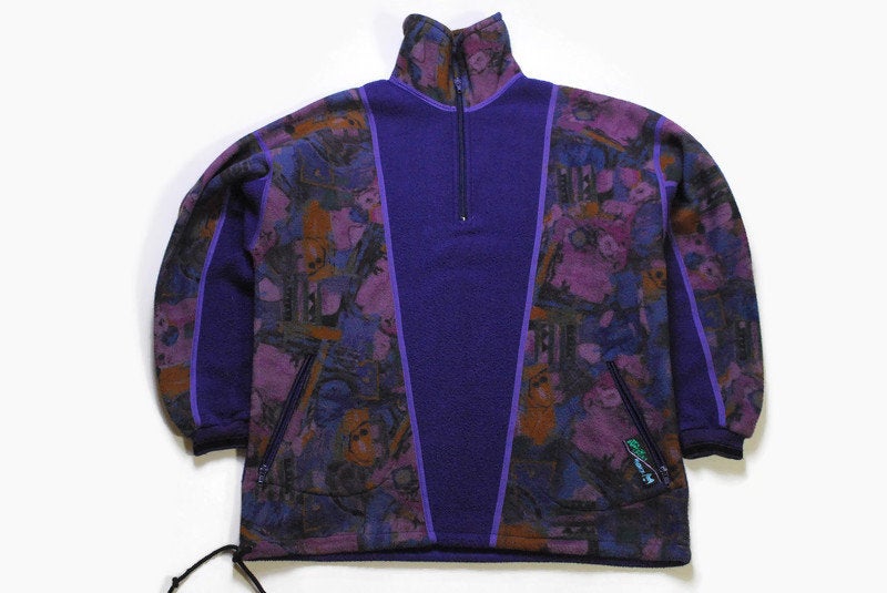 vintage HUSKY SWISS FLEECE Sweater purple Size M rare retro hipster wear men's 80s 90s sport bright anorak half zipped winter ski outdoor