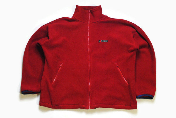 vintage BERGHAUS FLEECE PolarTec Sweater Retro red mens full zip Size XL authentic Jacket bright winter sweatshirt acid 90s 80s rare hipster
