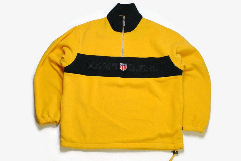 vintage GANT USA big logo FLEECE men's Size M authentic sweater sweatshirt 90s yellow retro hipster hip hop winter rave outdoor warm wear