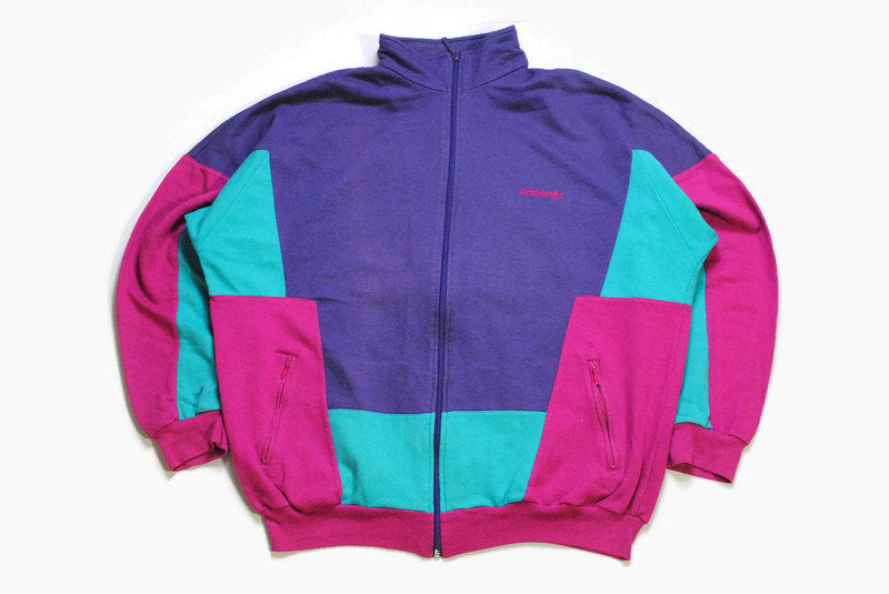 vintage ADIDAS ORIGINALS men's track jacket authentic multicolor Size L rare retro hipster zipped cotton trackjacket 90s 80s sport lightwear