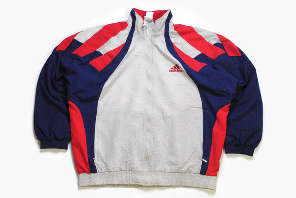 vintage ADIDAS men's track jacket Size L authentic blue gray rare retro rave hipster streetwear basic bomber trackjacket 90s athletic coat