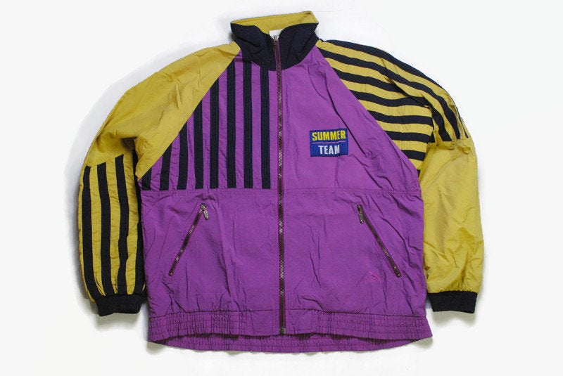 vintage PUMA Summer Team men's track jacket Size S authentic yellow purple rare retro rave hipster 90s 80s unisex bomber streetwear clothing