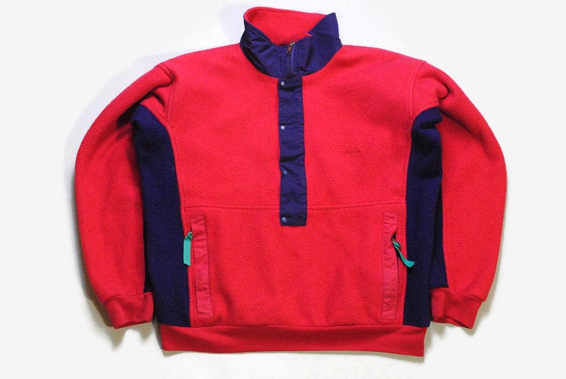 vintage PATAGONIA made in USA Fleece SIZE M red men's half snap button blue pullover sweater outdoor winter warm hipster retro rave rare 90s