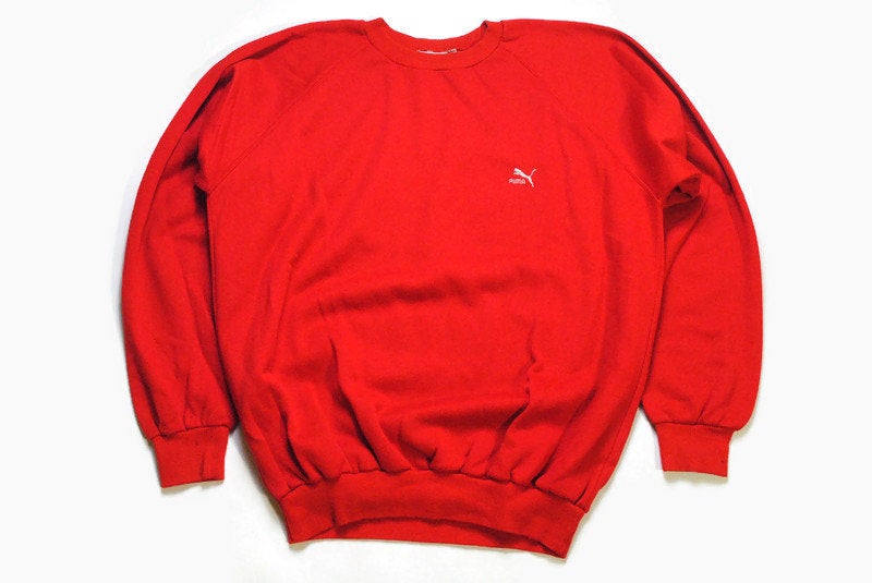 vintage PUMA red sweatshirt authentic small logo Size L men's athletic sport outfit retro wear sweater 90's 80's streetwear oversize jumper
