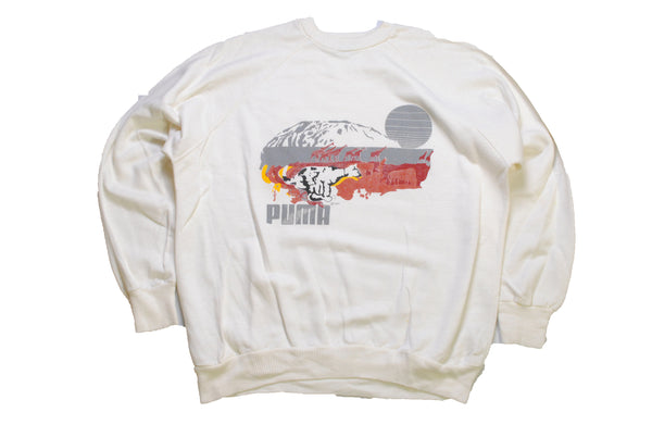 vintage 1985 PUMA big logo sweatshirt authentic white safari Wear Size XL mens athletic sport outfit retro wear sweater 90's 80's streetwear