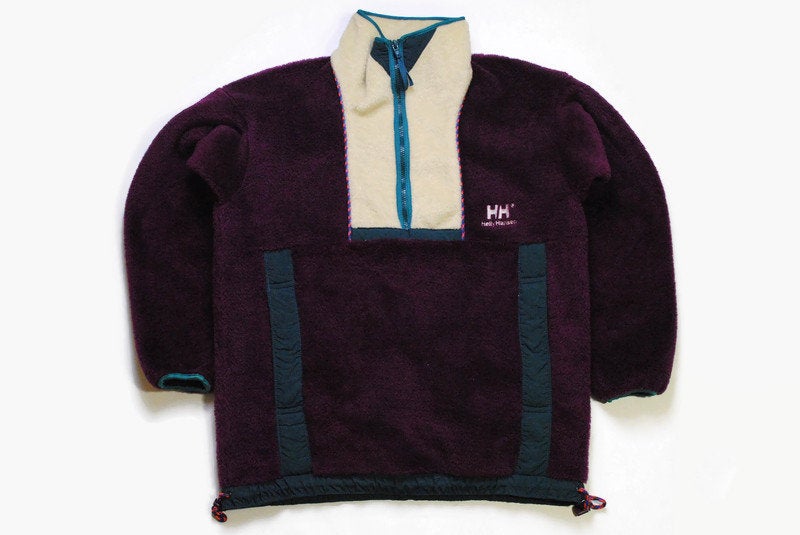 vintage HELLY HANSEN FLEECE Sweater oversized men's Size L purple authentic anorak 90's 80's retro hipster winter rave outdoor streetwear