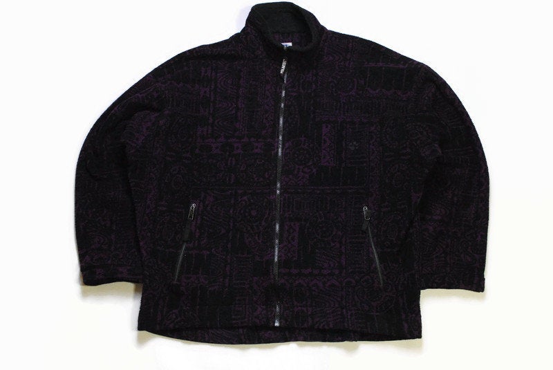 vintage JACK WOLFSKIN Fleece Sweater Size L/XL men's full zip black purple outdoor winter warm outfit hipster retro rave 90s 80s activewear