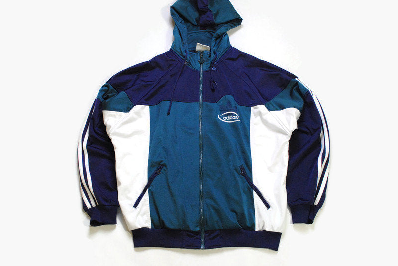 vintage ADIDAS ORIGINALS Track Jacket hooded oversized Size men's L authentic rare retro 90s 80s wear full zip big logo hoodie nylon coat