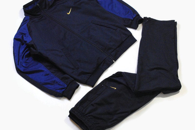 vintage NIKE track suit navy blue Size S oversized retro hipster sport clothing rave 90's 80's authentic unisex swoosh big logo streetwear